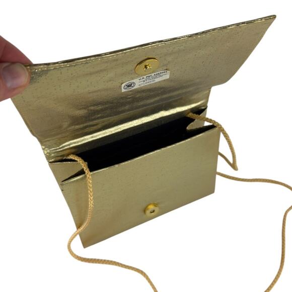 Textured Gold Metallic Evening Clutch Purse with Rope Shoulder Strap Retro Party - Picture 4 of 16